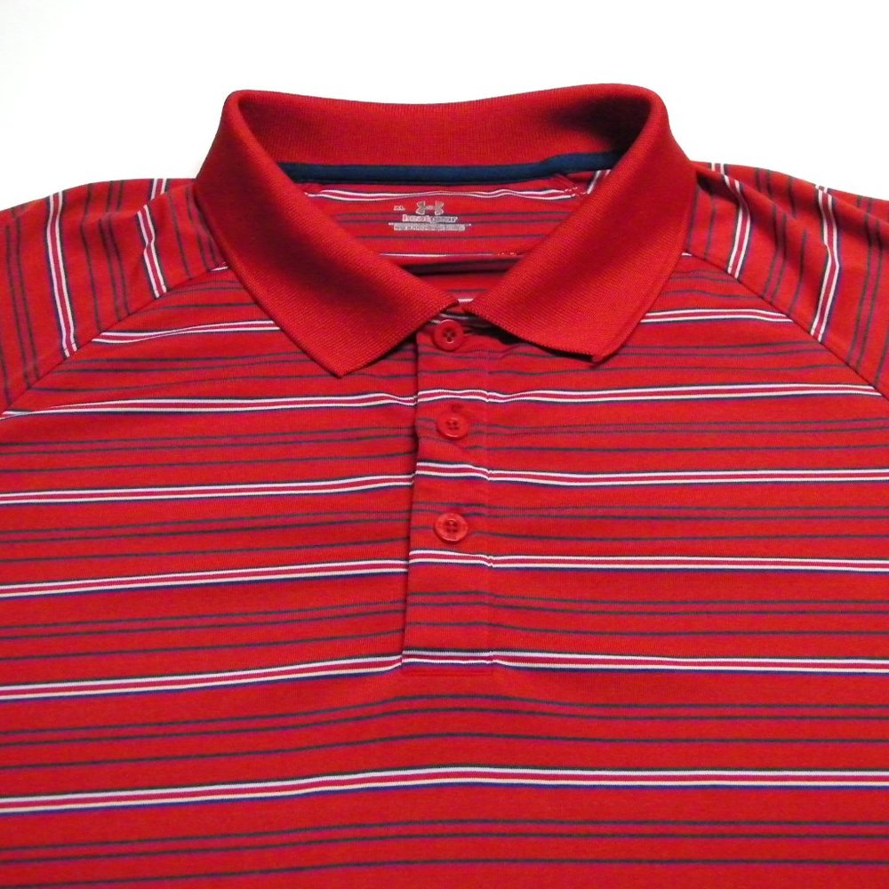 under armour Heat Gear Short Sleeves Men's Polo Shirt red striped Sz XL.